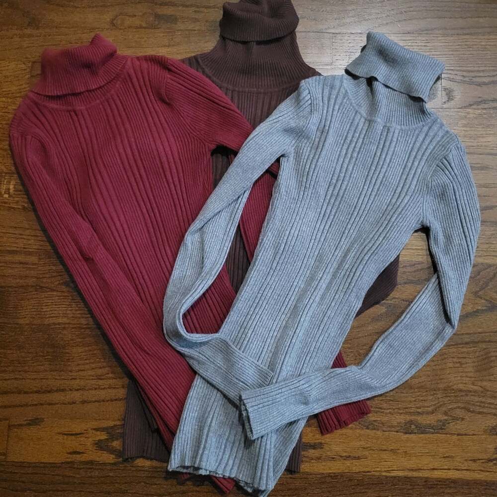Lot of 3 Grane Ribbed Turtleneck Sweater Slim Fit Small (Gray,Maroon,Brown)